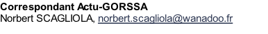 Correspondant Actu-GORSSA Norbert SCAGLIOLA, norbert.scagliola@wanadoo.fr